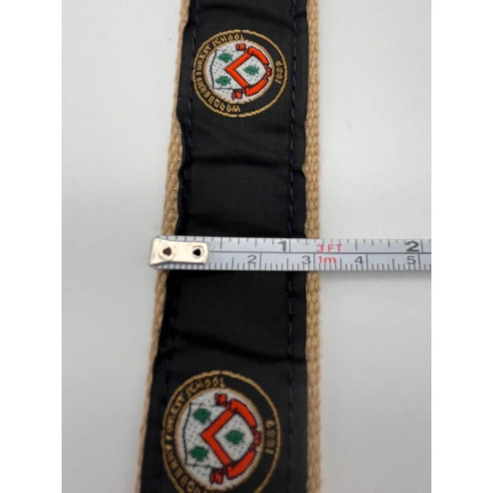 Woodberry Forest School Canvas Ribbon Belt Mens Size 34 Leather Brass Logo VA